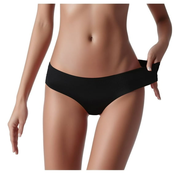 BYHONG Women's Non-Trace Ice Silk Breathable Midwaist Solid Color Underwear Underwear Black XL