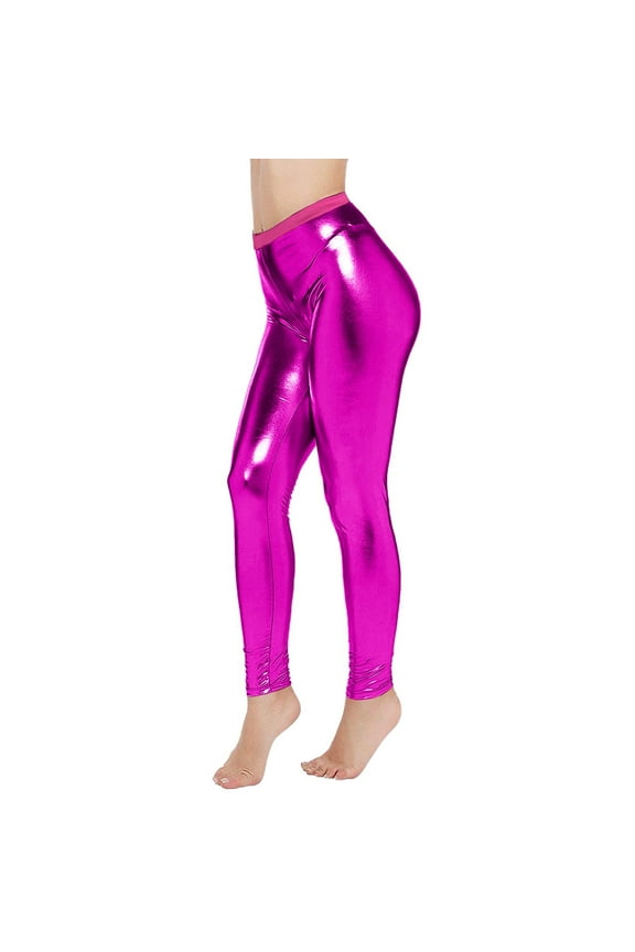 BYHONG Women's Pure Color Stretch Slim Interest Bright Leather Leggings Women’s Underwear Hot Pink S