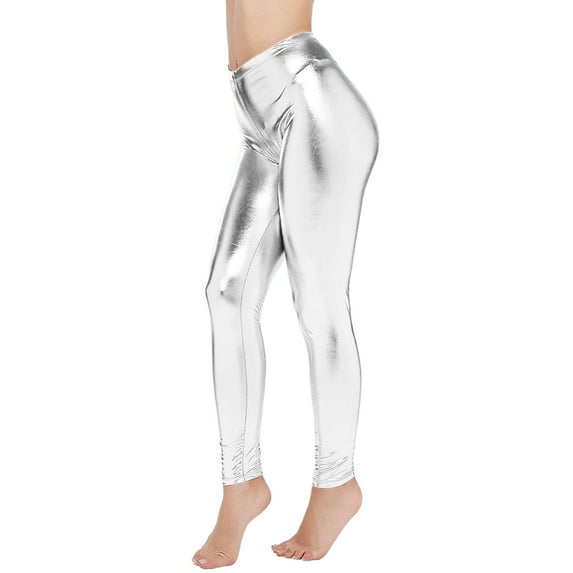 BYHONG Women's Pure Color Stretch Slim Sexy Interest Bright Leather Leggings Women’s Underwear Silver XL