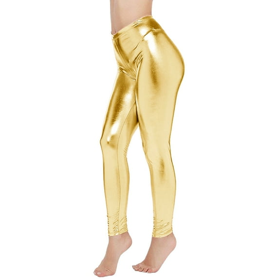 BYHONG Women's Pure Color Stretch Slim Interest Bright Leather Leggings Women’s Underwear Yellow M