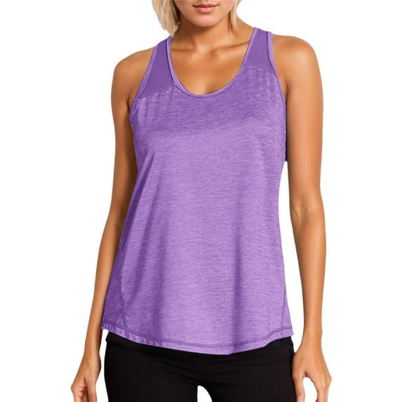 BYHONG Women's Racerback Tank Top - Breathable Mesh Yoga Blouse, Workout & Athletic Shirt for Women, Comfortable Fitness Clothes Purple L
