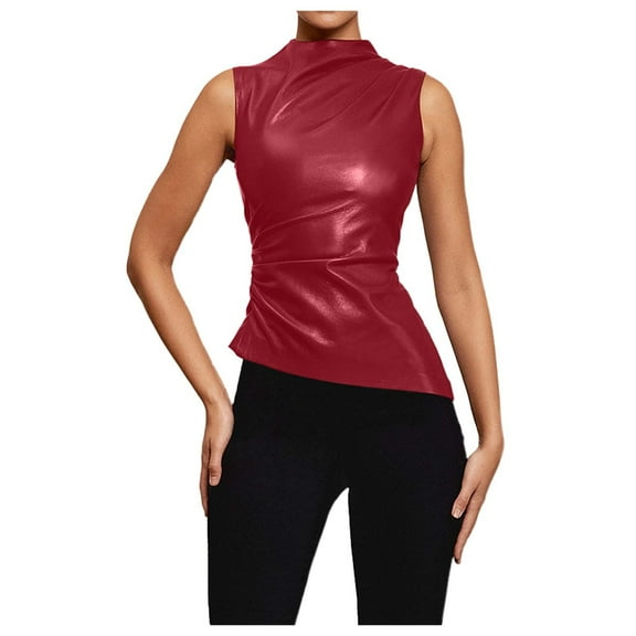 BYHONG Women's Ribbed Bustier Tank Top - Adjustable Spaghetti Strap Slim Fit Crop Blouse, Solid Color Sleeveless Top for Women Red M