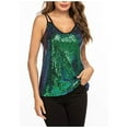 thumbnail image 1 of BYHONG Women's Sequin Tank Top Adjustable Double Strap Club Vest Dance Womens Blouses Daily Wear Sleeveless Top Green XXL, 1 of 5