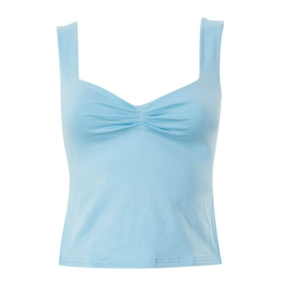 BYHONG Women's Sexy Pleated Bustier Tank Top Sleeveless Crop Top with Strappy Neck & Side Slits, Summer Womens Blouses & Casual Vest Blue XS