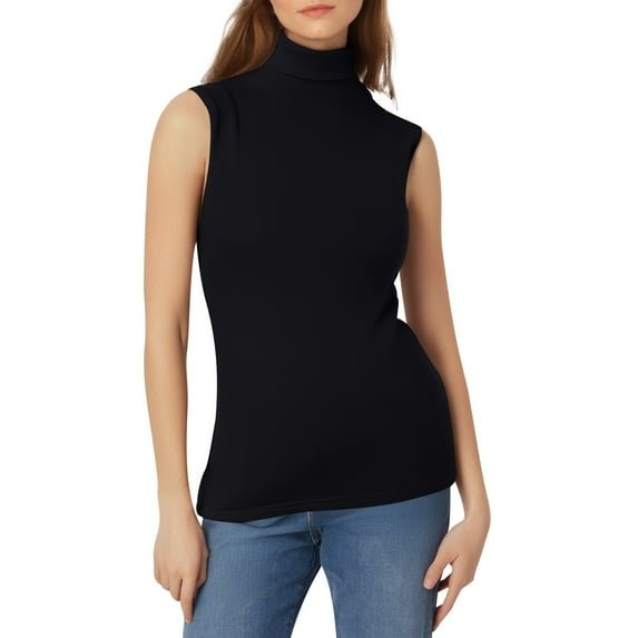 BYHONG Women's Sleeveless Turtleneck Tank Top Solid Color Layering Vest Basic Slim Fit Womens Blouses & Casual Base Shirt Black L