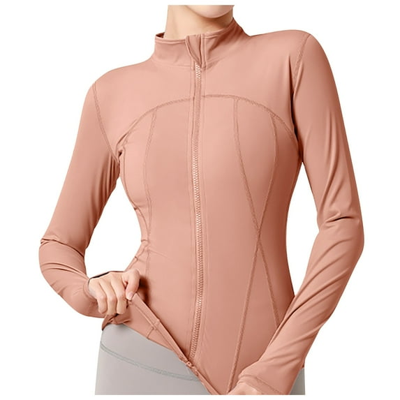 Bmisegm Women's Slim Fit Full Zip Athletic Running Sports Workout Jacket with Pockets Basic Outerwear Casual Pink XXL