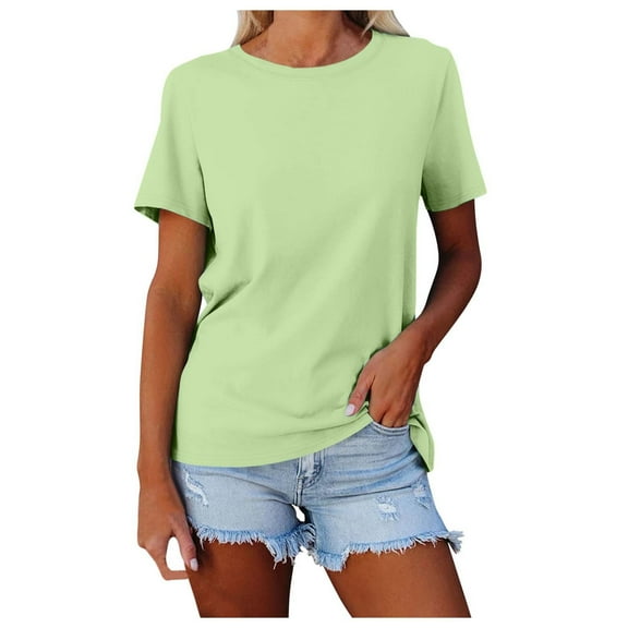 BYHONG Women's Solid Color Crew Neck Loose Blouses Casual Short Sleeve T Shirt Tops for Women Light Green M