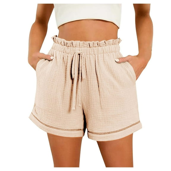 BYHONG Women's Solid Color High Waist Wide Leg Shorts - Spring & Summer Loose Fit Shorts with Pockets, for Casual Style | Summer Shorts for Women & Womens Shorts Beige XL