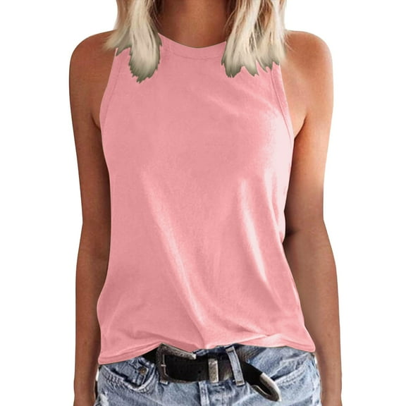 BYHONG Women's Solid Color Tank Top Sleeveless Round Neck Vest Summer Womens Blouses Casual T-Shirt Style Top Pink M