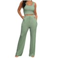 thumbnail image 1 of BYHONG Women's Spiral Knitted Sleeveless Open Navel Vest High Waisted Wide Leg Long Pants Set Pants Sets for Women Green XXL, 1 of 9