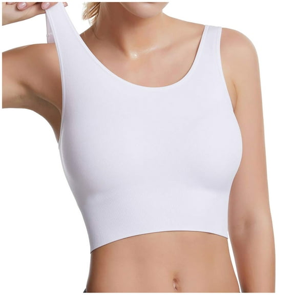 BYHONG Women's Sports Bra No Padded Tops Workout Tank Wirefree Longline Fitness Bra Yoga Crop Bras for Women White L