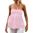 thumbnail image 1 of BYHONG Women's Strapless Blouse Ruffle Bandeau Top, Backless Summer Tube Top with Peplum Hem Pink S, 1 of 9