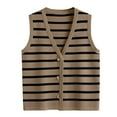 thumbnail image 1 of BYHONG Women's Striped Cropped Tank Top Dressy Sleeveless Button-Up Vest Womens Blouses Summer Cardigan Style Tops Coffee XL, 1 of 7