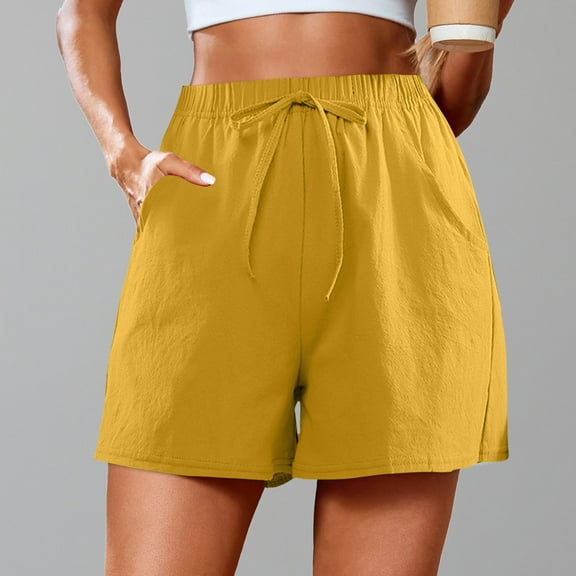 BYHONG Women's Summer Casual Shorts – Cute, Soft, Elastic Boxer Shorts for Comfortable Everyday Wear Yellow S