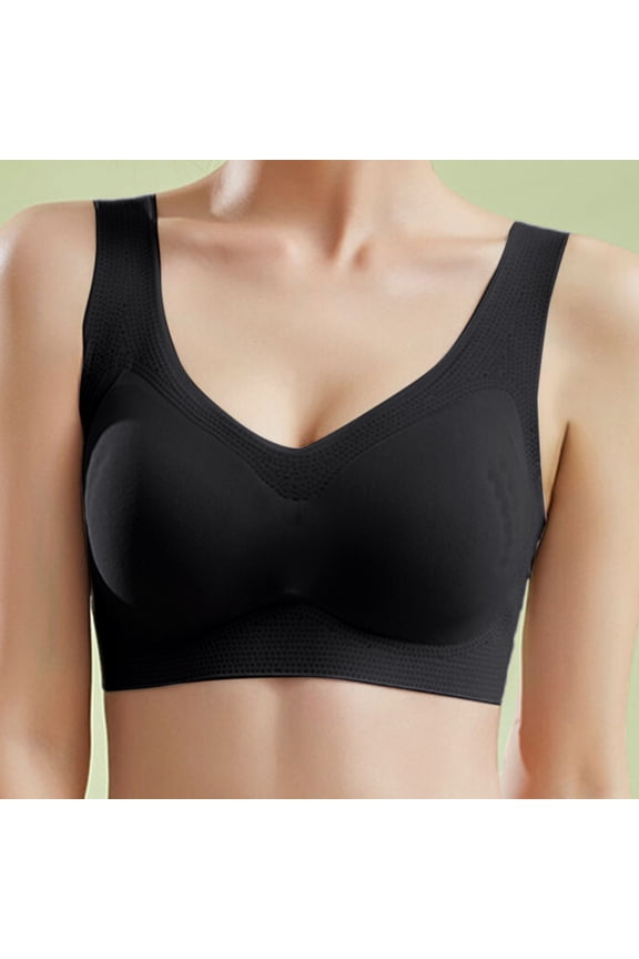 Women's Summer Comfort Sports Fitness Gathering Traceless Latex Large Back Bra Bra for Women Black M