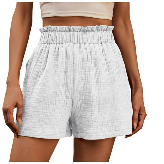 BYHONG Women’s Summer Shorts – Double Layered Pleats Hem High Waist Casual Shorts, Loose Fit Sports Style for Everyday Wear White S