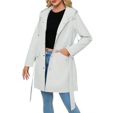 BYHONG Women's Trench Coats Hooded Long Sleeved Spring and Autumn Jacket Loose Casual Windproof Jacket Silver XXL