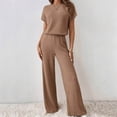 thumbnail image 1 of Bmisegm Womens Pant Suits Women's Two Piece Outfits Crew Neck Slit Hem Blouses Women Pants Sets Khaki L, 1 of 7