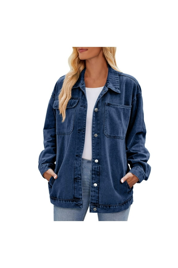 BYHONG Women's Vintage Denim Jacket Lightweight Washed Blue Jean Coat Womens Jackets Trendy BU2 S