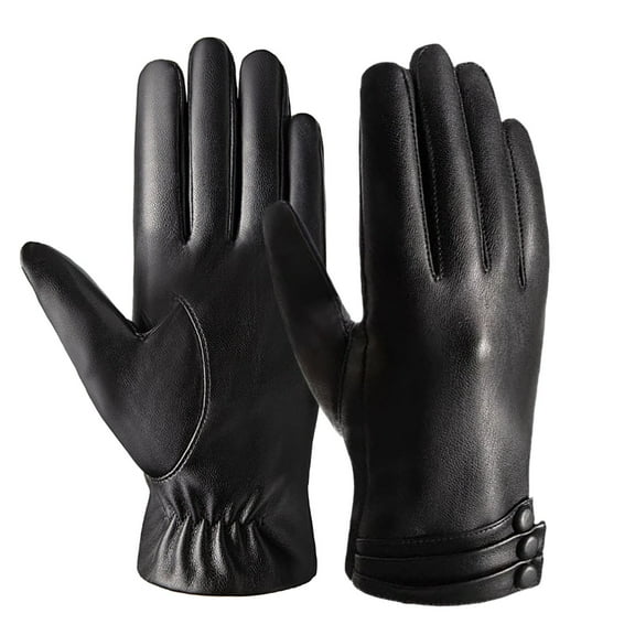 BYHONG Women's Winter Gloves Touchscreen Warm Lined Leather Water-Proof Mittens Black One Size