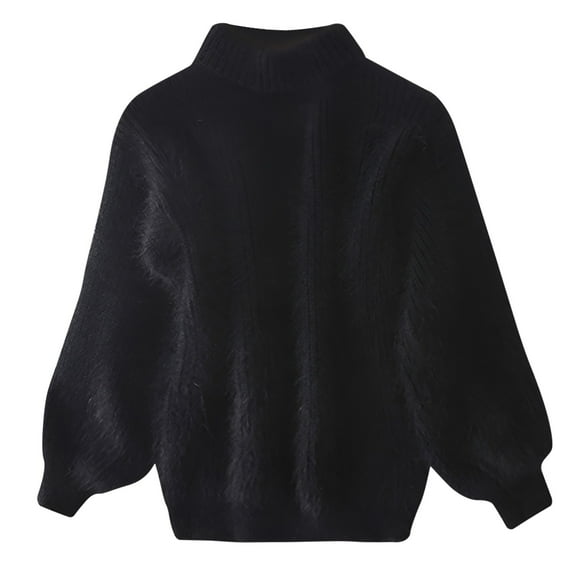 Bmisegm Women's Winter Sweater Loose Warm Pullover Plush Pullover Loose Plain Knitted Crew Neck Women's Sweaters Black One Size