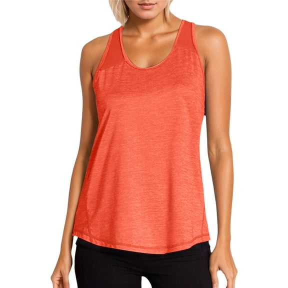BYHONG Women’s Workout Blouse Racerback Tank Top for Women Mesh Yoga Shirt Orange XL