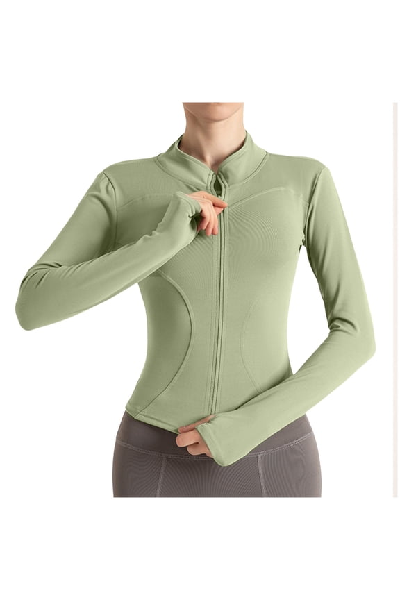 Women's Yoga Activewear Zipper Front Sports Tops Long Sleeve Sports Cropped Coat Tops Basic Outerwear Green XL