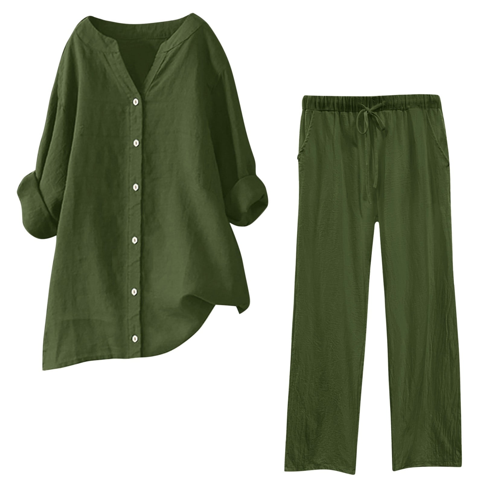 Two-Piece Set with Oversized Top and Wide-Leg Trousers - Green main image 0