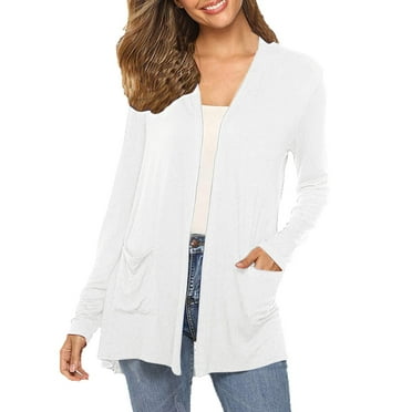 BYHONG Womens Cardigans Long Sleeve Open Front Cardigan Casual Loose Lightweight Cardigans with Pockets White S