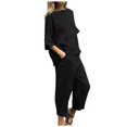 thumbnail image 1 of BYHONG Womens Casual Solid Color Pants High Waist Loose Pocket Pant Two Piece Sets Womens Pant Suits Black M, 1 of 5