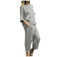 thumbnail image 1 of BYHONG Womens Casual Solid Color Pants High Waist Loose Pocket Pant Two Piece Sets Womens Pant Suits Grey M, 1 of 5