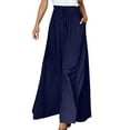 thumbnail image 1 of BYHONG Womens Casual Solid Color Wide Leg Pants Flowy Drape Ruffle Drawstring Waist Long Pants Women Pants XXL Navy, 1 of 6