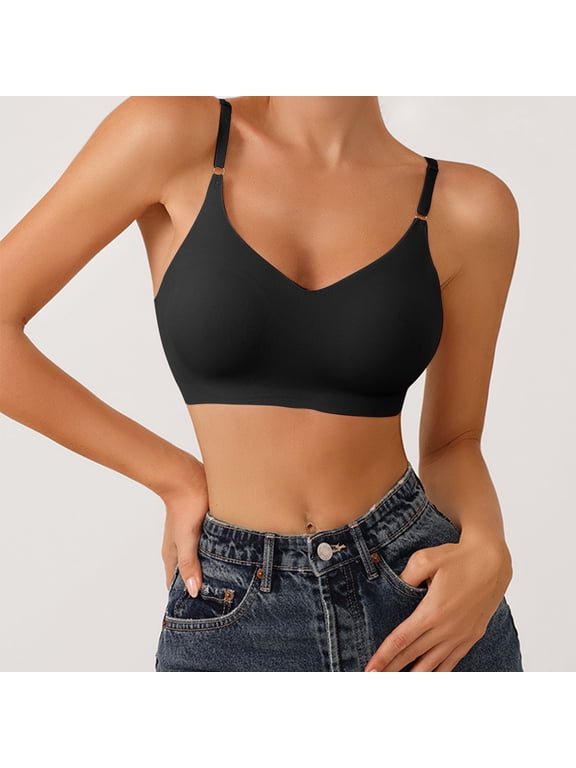 BYHONG Womens Comfort Lightly Lined Seamless Wireless Triangle Bralette Bra Bra for Women Black M