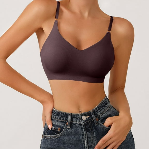 BYHONG Womens Comfort Lightly Lined Seamless Wireless Triangle Bralette Bra Bra for Women Bronze XL
