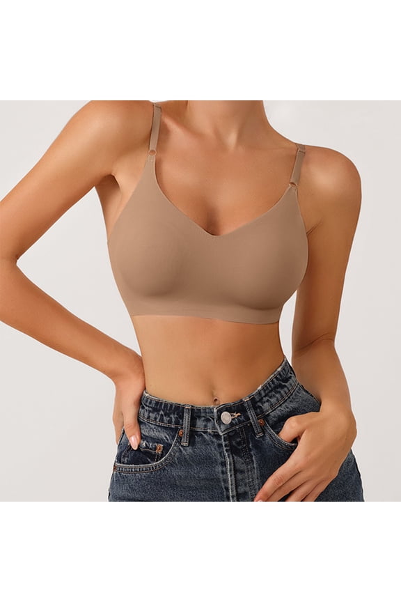 BYHONG Womens Comfort Lightly Lined Seamless Wireless Triangle Bralette Bra Bra for Women Gold XL