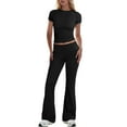 thumbnail image 1 of BYHONG Womens Elegant Solid Color Sport Shirt Tops Wide Leg Pants Trousers Suit Womens Pant Suits Black M, 1 of 9