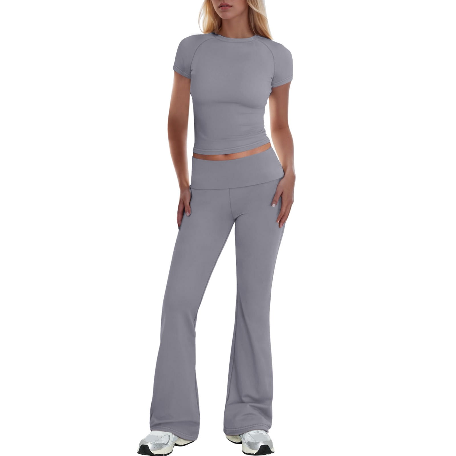 796a6a Color BYHONG Womens Elegant Solid Color Sport Shirt Tops Wide Leg Pants ...
