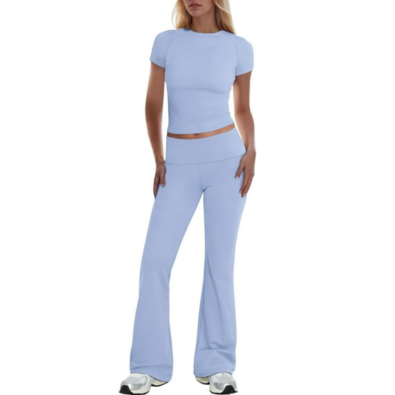 BYHONG Womens Elegant Solid Color Sport Shirt Tops Wide Leg Pants Trousers Suit Womens Pant Suits Purple XXL