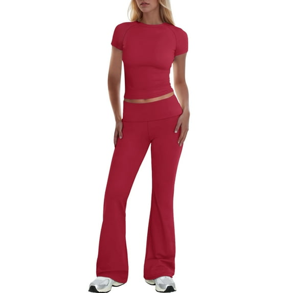 BYHONG Womens Elegant Solid Color Sport Shirt Tops Wide Leg Pants Trousers Suit Womens Pant Suits M