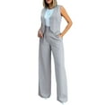 thumbnail image 1 of BYHONG Womens Elegant Solid Color Suit Vest Tank Cardigan Pockets Tops Wide Leg Pants Suit Womens Pant Suits Grey XL, 1 of 9