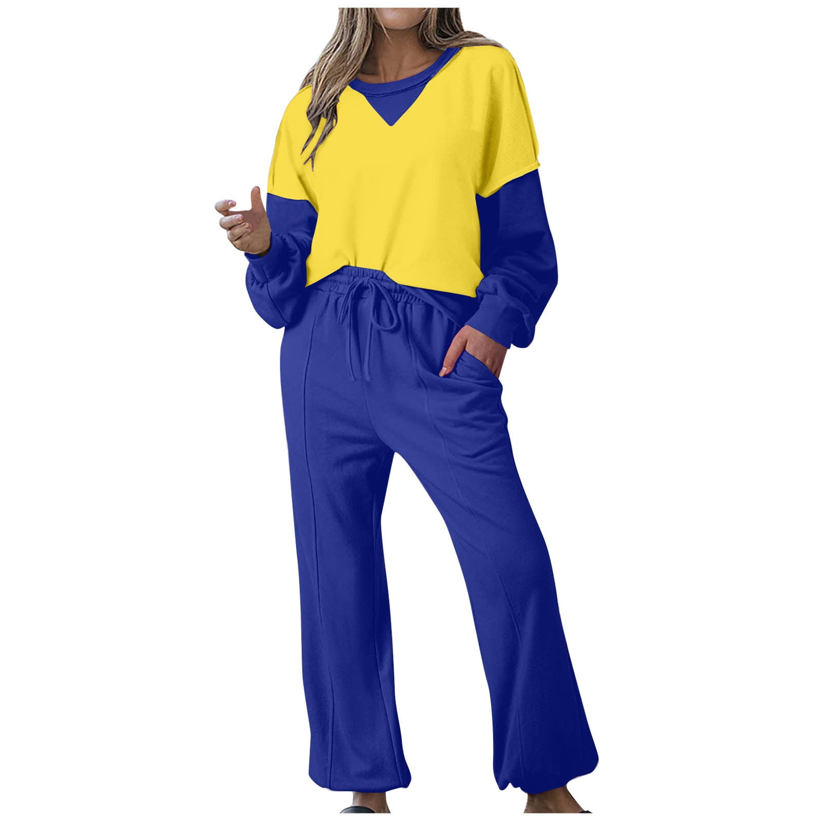 BYHONG Womens Fall Fashion 2024 Color Block Crew Neck Sweatshirt Winter