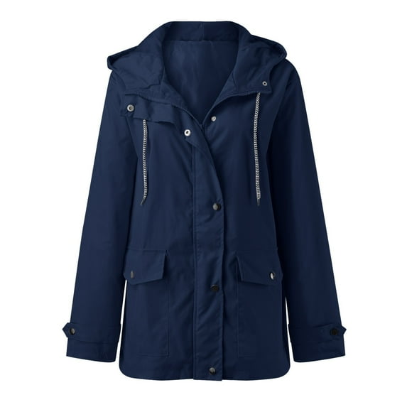 BYHONG Womens Hoodie Rain Watertight Coat Solid Pockets Zipper Jacket Workout Outdoor Windproof Rain Jacket Women's Trench Coats Navy XXXXXL