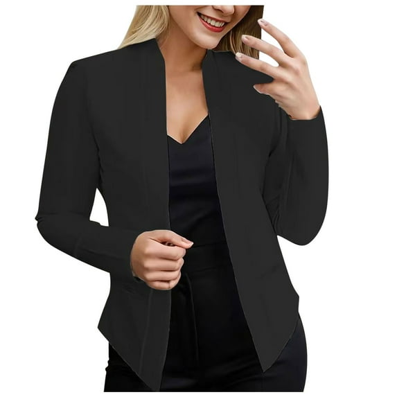 BYHONG Womens Ladies Cardigan Solid Long Sleeve Pocket Coat Outerwear Trench Coat Jackets for Women Black XXL