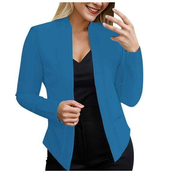 BYHONG Womens Ladies Cardigan Solid Long Sleeve Pocket Coat Outerwear Trench Coat Jackets for Women Blue XXXXL