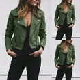 thumbnail image 1 of BYHONG Womens Ladies Retro Rivet Zipper Up Bomber Jacket Casual Coat Outwear Women Jackets Green XXL, 1 of 6