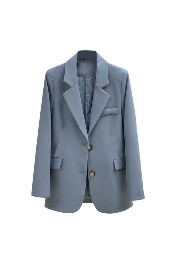 Womens One Button Long Sleeve Regular Fit Suit Sport Coat Jacket Business Casual Lightweight Sport Coat Women's Suit Jackets Blue L