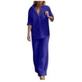 thumbnail image 1 of BYHONG Womens Pants Casual Solid Color Wide Leg Pant Suit Womens Pant Suits Blue M, 1 of 6