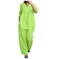 thumbnail image 1 of BYHONG Womens Plus Size Pants Women's Solid Color Linen Three-quarter Length Blouses for Women Wide Leg Pants Two Piece Set Womens Pant Suits GN1 XXXL, 1 of 7
