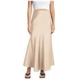 thumbnail image 1 of BYHONG Womens Satin Silk Maxi Skirts Drawstring Flared Casual A-Line High Waist Elastic Stitching Long Skirt Slim Fit Skirt Long Skirts for Women Beige M, 1 of 8