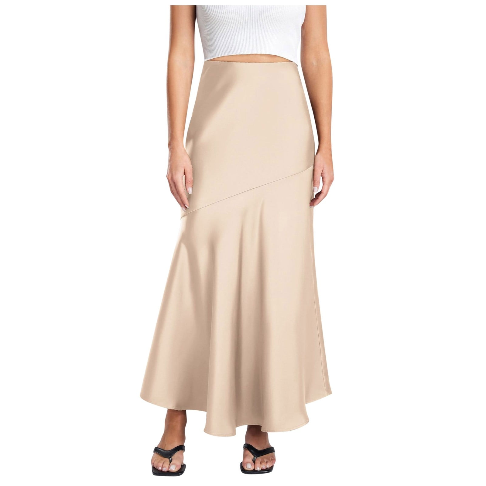 Satin Maxi Skirt with Elastic Waist for Women - Alda